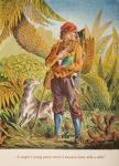 'I caught a young parrot which I knocked down with a stick.', illustration from 'Robinson Crusoe' by Daniel Defoe (1660-1731) c.1860s (chromolitho)