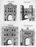 Moorgate, Cripplegate, Ludgate and The Bridgegate (engraving) (b/w photo)
