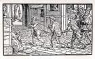 A beggar is tied and whipped through the streets, c.1567 (woodcut) (b/w photo)