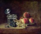 Still Life with a Basket of Peaches, White and Black Grapes with Cooler and Wineglass, c.1759 (oil on canvas)