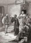 A scene from William Shakespeare's 'King Richard II', Act 1, Scene 1, Bolingbroke: "Pale trembling coward, there I throw my gage", from 'The Works of William Shakespeare', published 1896 (engraving)