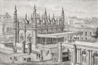 The Ghulam Muhammed Mosque in Dhurrumtollah, now known as Dharmatala, Calcutta, India in the mid 19th century. From L'Univers Illustre published 1866.