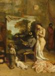 The Artist's Studio, a Real Allegory, detail of the painter and his model, 1854-55 (oil on canvas)