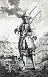 Frontispiece to 'The Life and Strange Surprizing Adventures of Robinson Crusoe of York, Mariner' by Daniel Defoe, 1719 (engraving)
