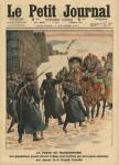 Plague in Manchuria, people fleeing the plague are stopped by Chinese troops before the Great Wall, illustration from 'Le Petit Journal', 12th February 1911 (colour litho)