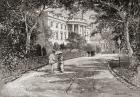 South portico of the White House from near the Greenhouse, Treasury Building in the distance, Washington D.C., in the 19th century, from 'The Century Illustrated Monthly Magazine', published 1884 (engraving)