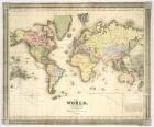The world on Mercator's projection, 1840 (hand coloured print)
