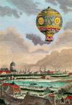 View from the terrace of Monsieur Franklin at Passy of the first flight under the direction of Monsieur de Montgolfier, 21st November 1783 (coloured engraving)