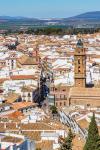Antequera, Malaga Province, Andalusia, southern Spain. Looking down from La Alcazaba, (the citadel or castle) into the city. The church on the right, closest to the camera, is the Real Colegiata de San Sebastián (Collegiate Church of Saint Sebastian) dati