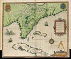 Map of Florida, from 'Brevis Narratio..', engraved by Theodore de Bry (1528-98) published in Frankfurt, 1591 (coloured engraving)