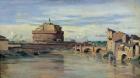 Castel Sant' Angelo and the River Tiber, Rome (oil on paper)