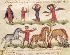 Ms Grec 479 Horse Trainers, illustration from the Halieutica or the Cynegetica by Oppian (vellum)