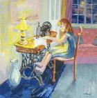 Girl Sewing,2000,oil on canvas