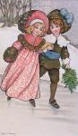 Girl and Boy Skating, late 19th or early 20th century (colour litho)