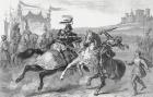 Two Knights Jousting at a Tournament in Germany (etching)