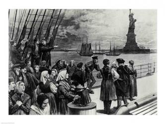 New York - Welcome to the land of freedom - An ocean steamer passing the Statue of Liberty | Obraz na stenu