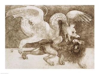 Fight between a Dragon and a Lion | Obraz na stenu