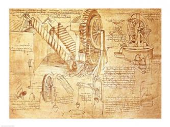 Facsimile of Codex  Atlanticus Screws and Water Wheels | Obraz na stenu