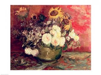 Sunflowers, Roses and other Flowers in a Bowl, 1886 | Obraz na stenu