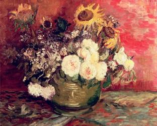 Sunflowers, Roses and other Flowers in a Bowl, 1886 | Obraz na stenu