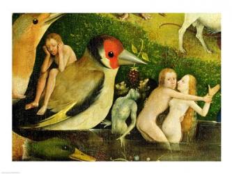The Garden of Earthly Delights: Allegory of Luxury, central panel of triptych, detail of couple in the water and a bird, c.1500 | Obraz na stenu