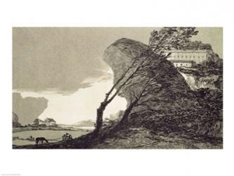 Landscape with Large Rocks, Buildings and Trees | Obraz na stenu