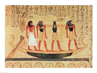 Papyrus depicting a man being transported on a barque to the afterlife | Obraz na stenu