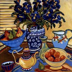 Blue And White With Oranges | Obraz na stenu