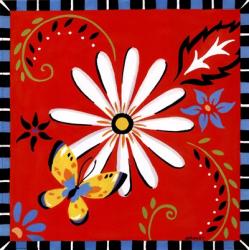 Daisies And Butterflies-Red | Obraz na stenu