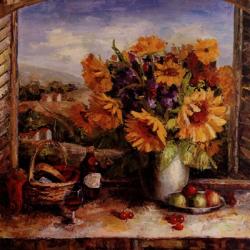 Sunflowers With Fruit And Wine II | Obraz na stenu