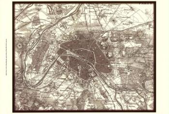Sepia Map Of Paris | Obraz na stenu
