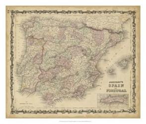 Johnson's Map of Spain & Portugal | Obraz na stenu