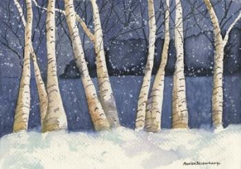 Birch, Snowy Night | Obraz na stenu