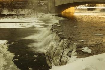 Waterfalls In Winter At Sunset | Obraz na stenu