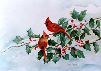 Cardinals and Holly Berries | Obraz na stenu