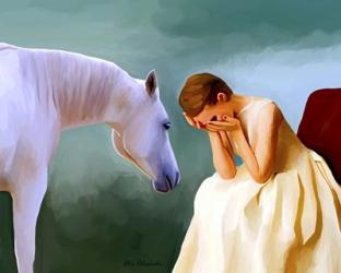 Sad Girl And Horse | Obraz na stenu