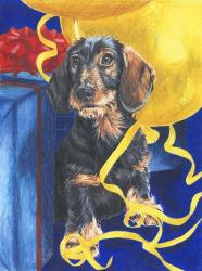 Dachsund With Yellow Ribbons And Balloons | Obraz na stenu