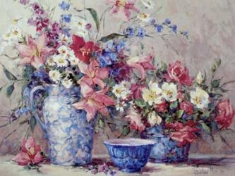 Flowers and Blue Porcelain | Obraz na stenu
