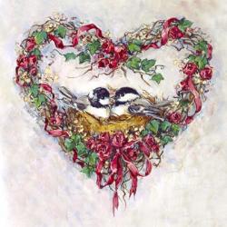 Pair 2 Birds and a Heart Wreath | Obraz na stenu