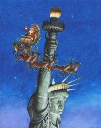 Santa Visits Lady Liberty | Obraz na stenu