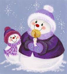 Snowmen In Purple With Candle | Obraz na stenu