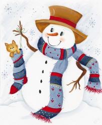Snowman With Cat In Stocking | Obraz na stenu