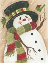 Snowman With Green Bird | Obraz na stenu