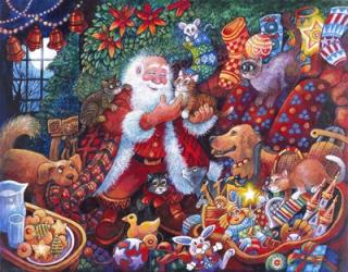 Santa with Pets | Obraz na stenu