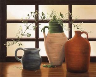Olive Jar With Flowering Vine | Obraz na stenu