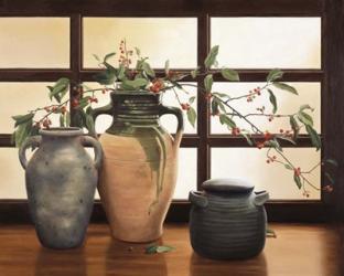 Olive Jar With Red Berry Branches | Obraz na stenu