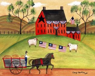 Primitive Americana Sheep with Horse and Wagon | Obraz na stenu
