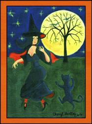 Halloween Witch Black Cat Moon Dance | Obraz na stenu