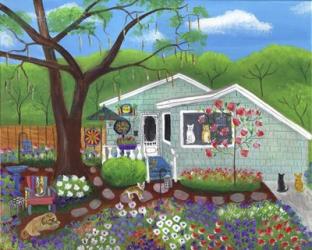 Cats and Dog at Garden Folk Art House | Obraz na stenu