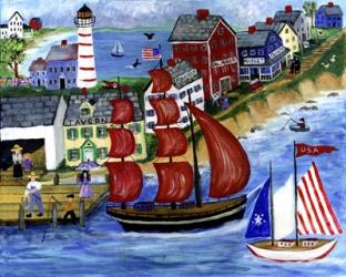 Red Sails Folk Art Seaside | Obraz na stenu